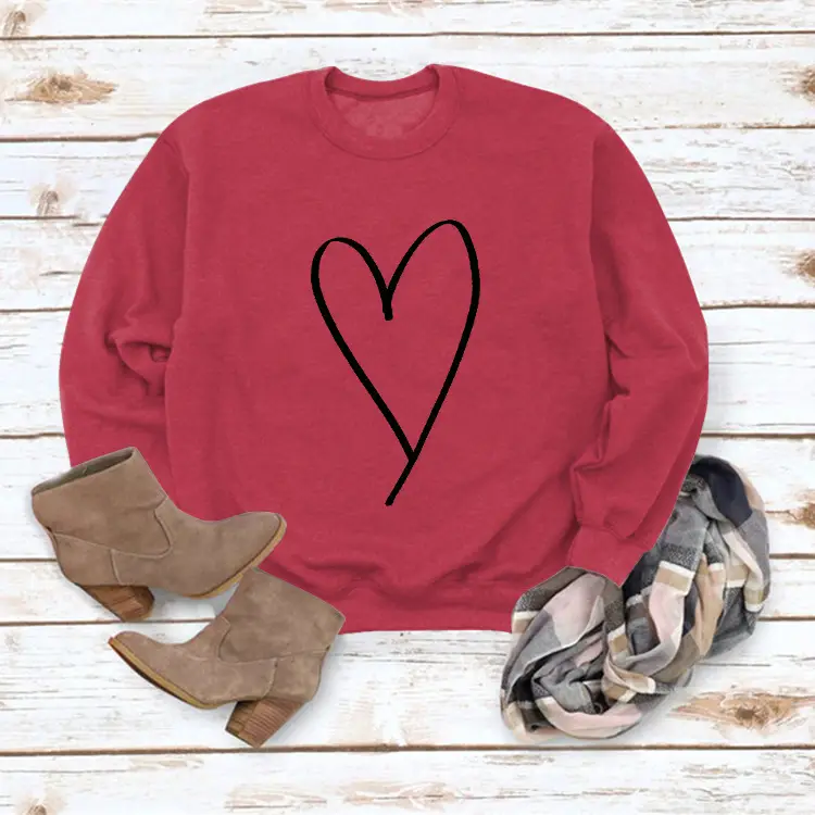 Women's Red Heart Print Long Sleeve Sweatshirt - Image 11