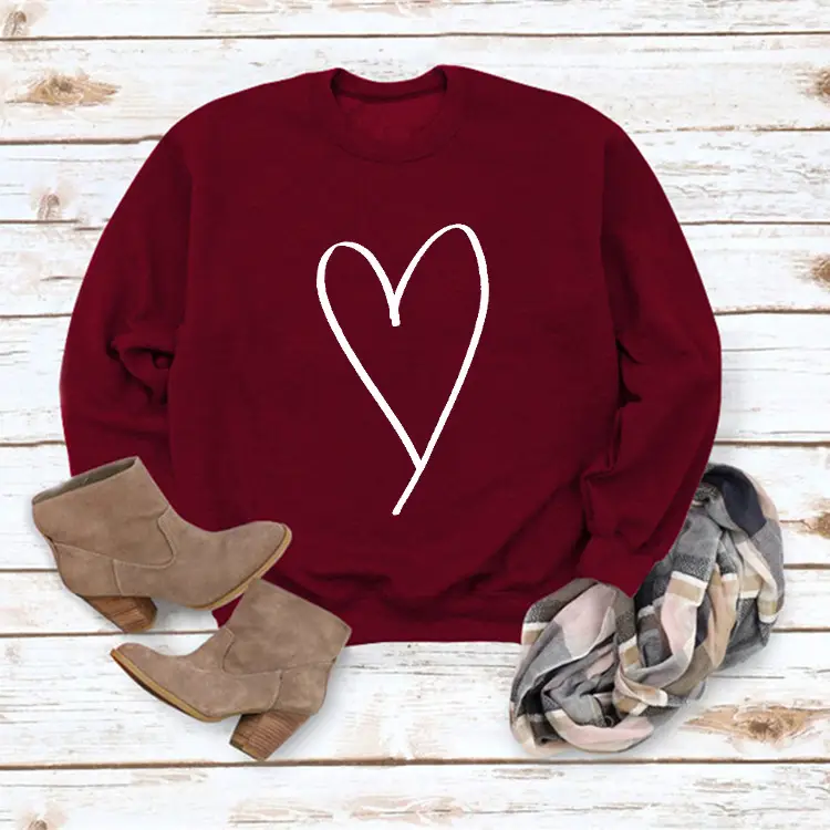 Women's Red Heart Print Long Sleeve Sweatshirt - Image 6