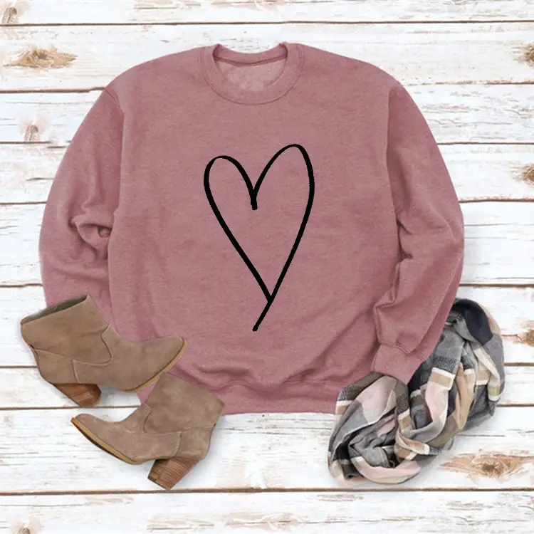 Women's Red Heart Print Long Sleeve Sweatshirt - Image 8