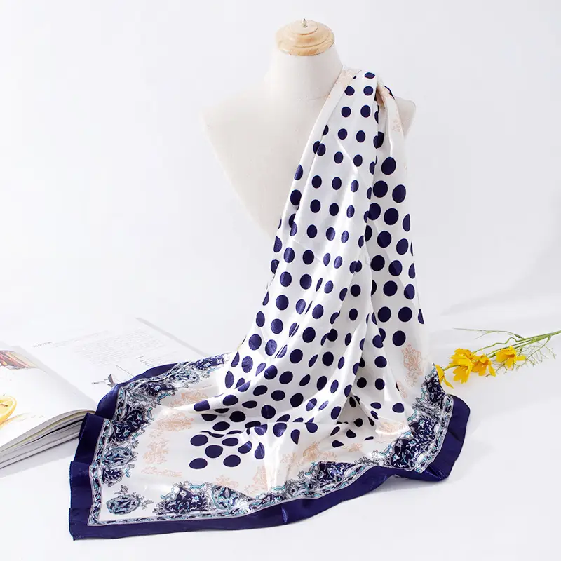 Blue and White Porcelain Wave Silk Scarf 90CM
