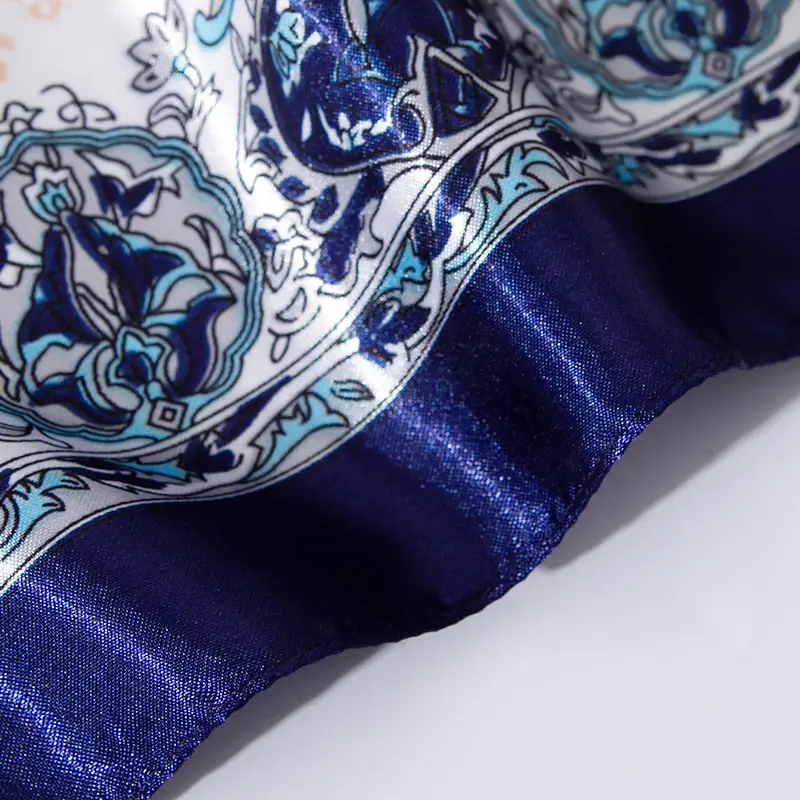 Blue and White Porcelain Wave Silk Scarf 90CM