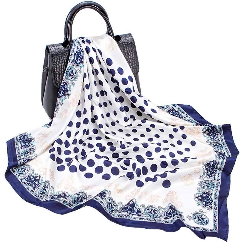 Blue and White Porcelain Wave Silk Scarf 90CM