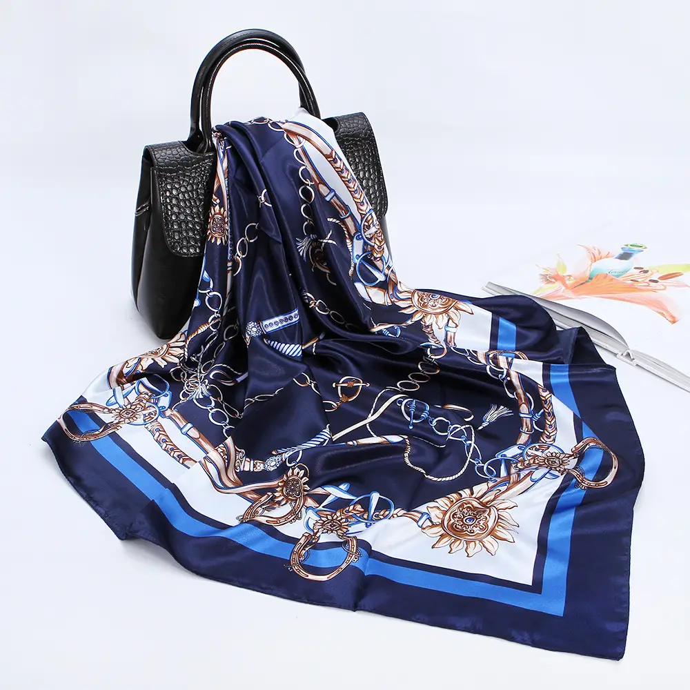 Blue and White Porcelain Wave Silk Scarf 90CM