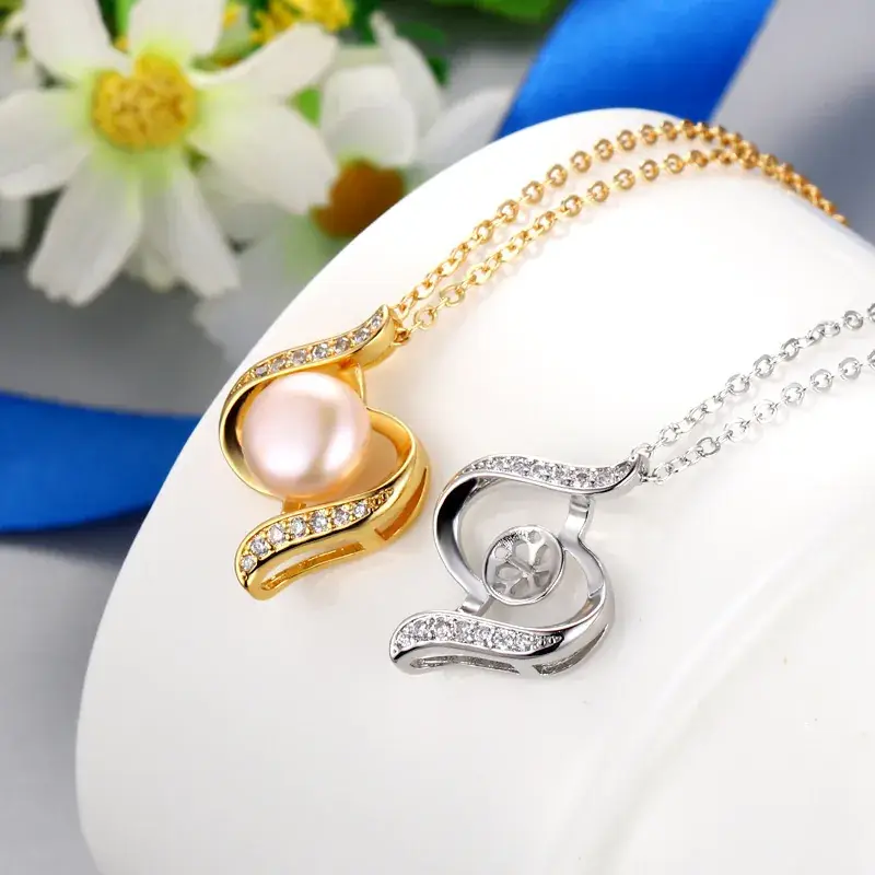 Gold Pearl Drip Pendant & Silver Diamond Pendant Set - Image 8