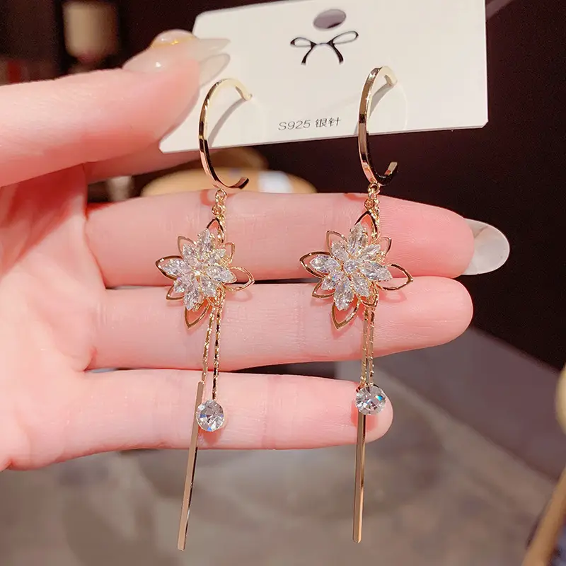Dongdaemun New Zircon Flower Earrings S925 Silver - Image 4
