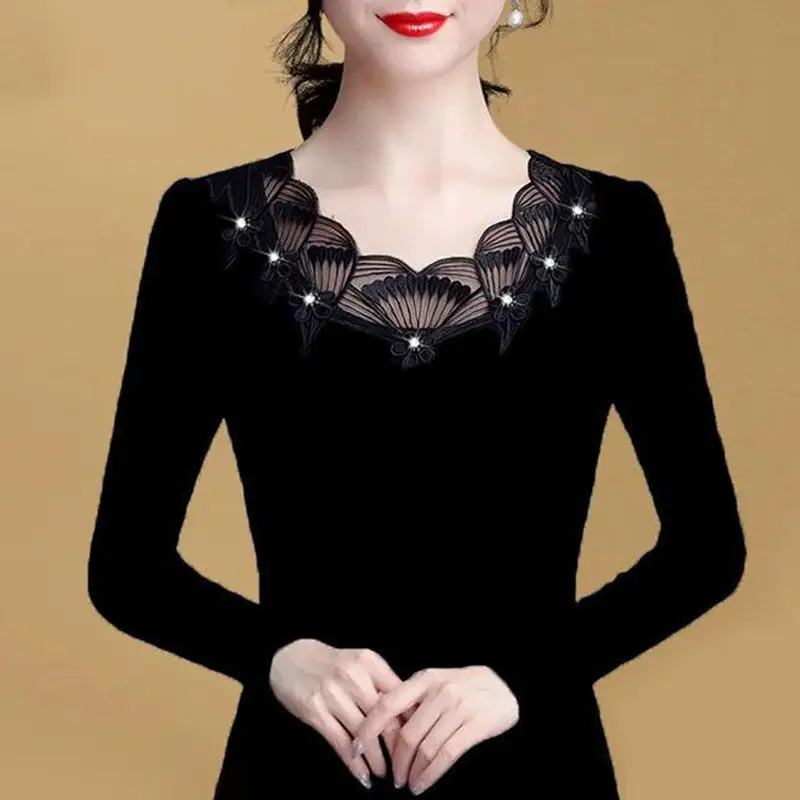 Black Lace Fleece Lined Women's Shirt 2025 - Image 7