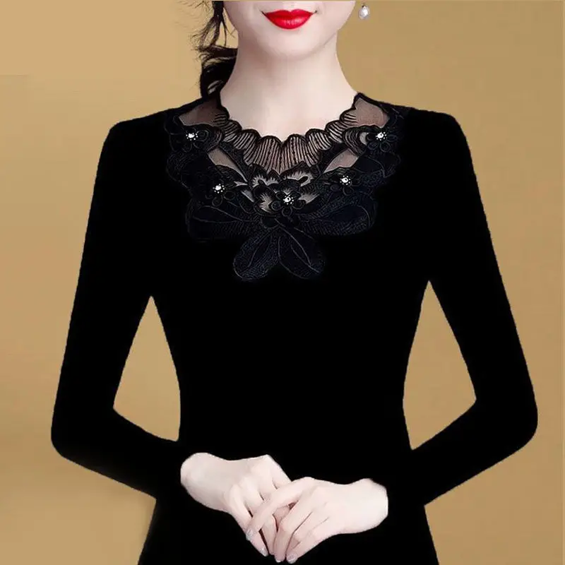 Black Lace Fleece Lined Women's Shirt 2025 - Image 8