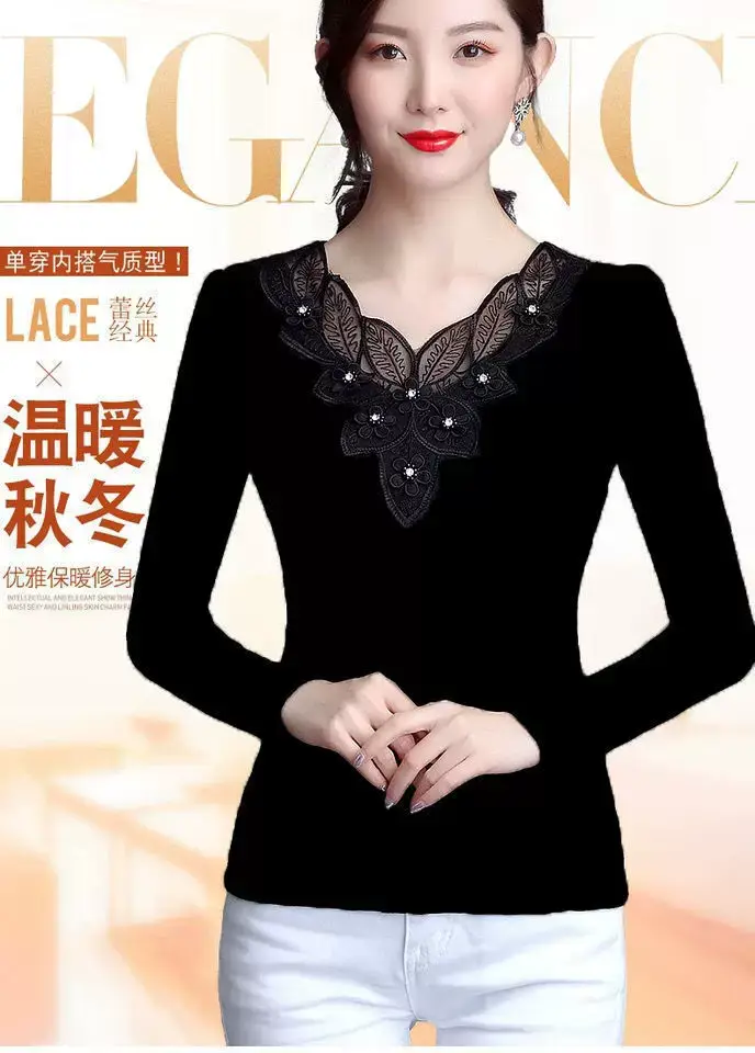 Black Lace Fleece Lined Women's Shirt 2025 — feature 2