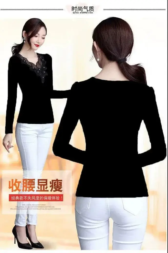 Black Lace Fleece Lined Women's Shirt 2025 — feature 3