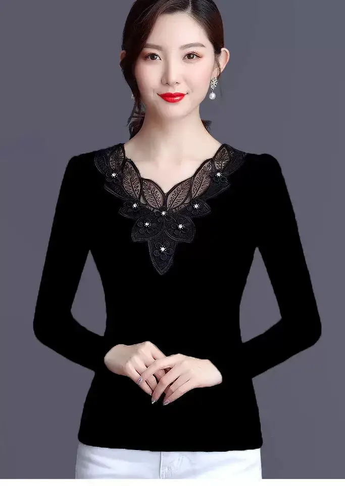 Black Lace Fleece Lined Women's Shirt 2025 — feature 5