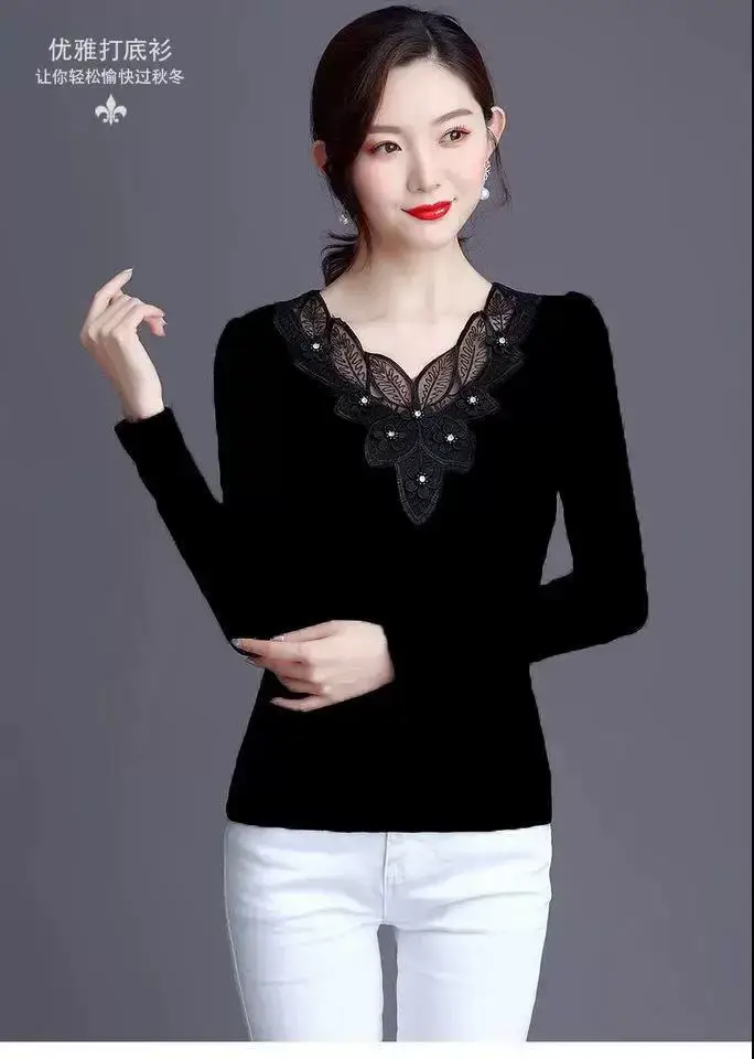 Black Lace Fleece Lined Women's Shirt 2025 — feature 8
