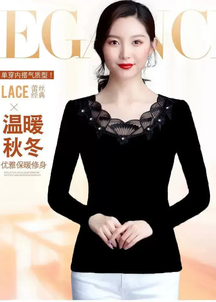 Black Lace Fleece Lined Women's Shirt 2025 — feature 9