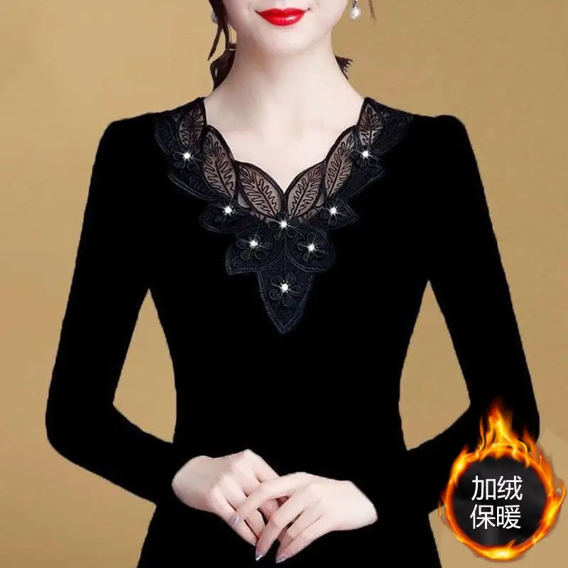 Black Lace Fleece Lined Women's Shirt 2025 - Image 3