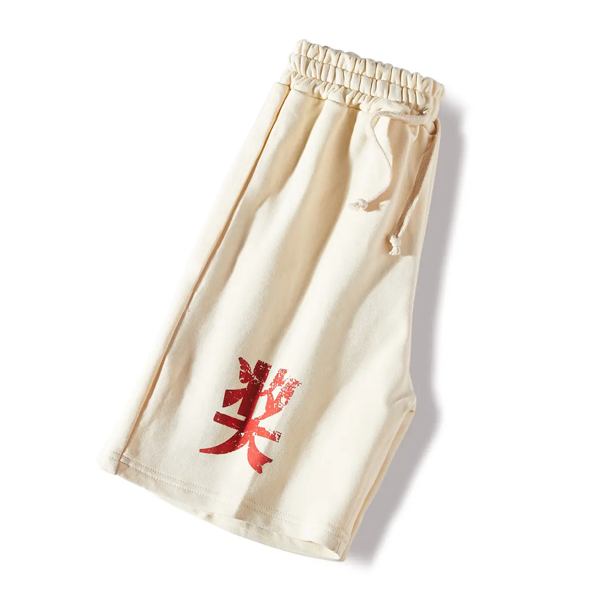 Men's Cream Heavy Cotton Retro Shorts with Drawstring - Image 3