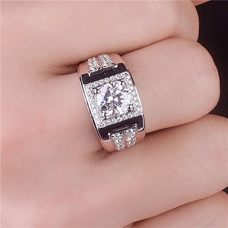Square Round Diamond Men's Ring Silver 4.0ct - Image 4