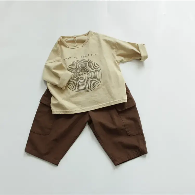 Kids Korean Style Printed T-Shirt Set Brown Polka Dot Pants — feature 10