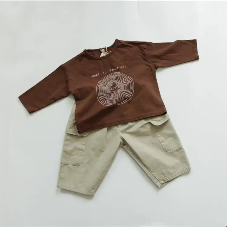 Kids Korean Style Printed T-Shirt Set Brown Polka Dot Pants — feature 9