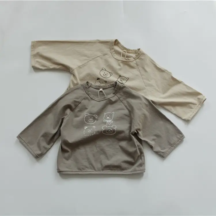 2026 Spring Boys Girls Long Sleeve T-Shirt Brown Grey Loose Fit - Image 3