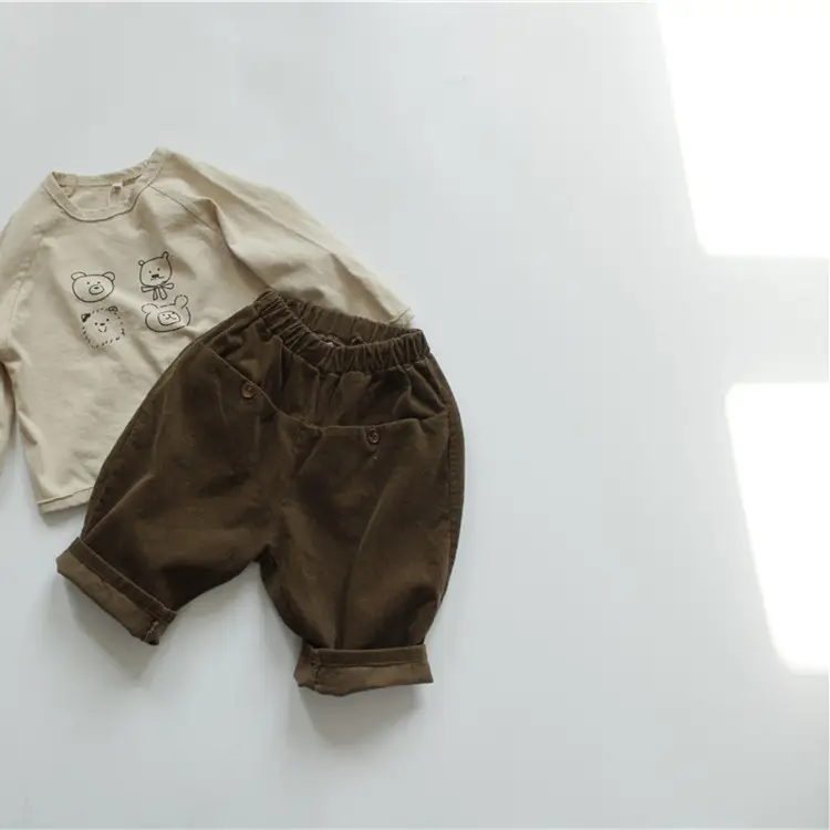 2026 Spring Boys Girls Long Sleeve T-Shirt Brown Grey Loose Fit - Image 4