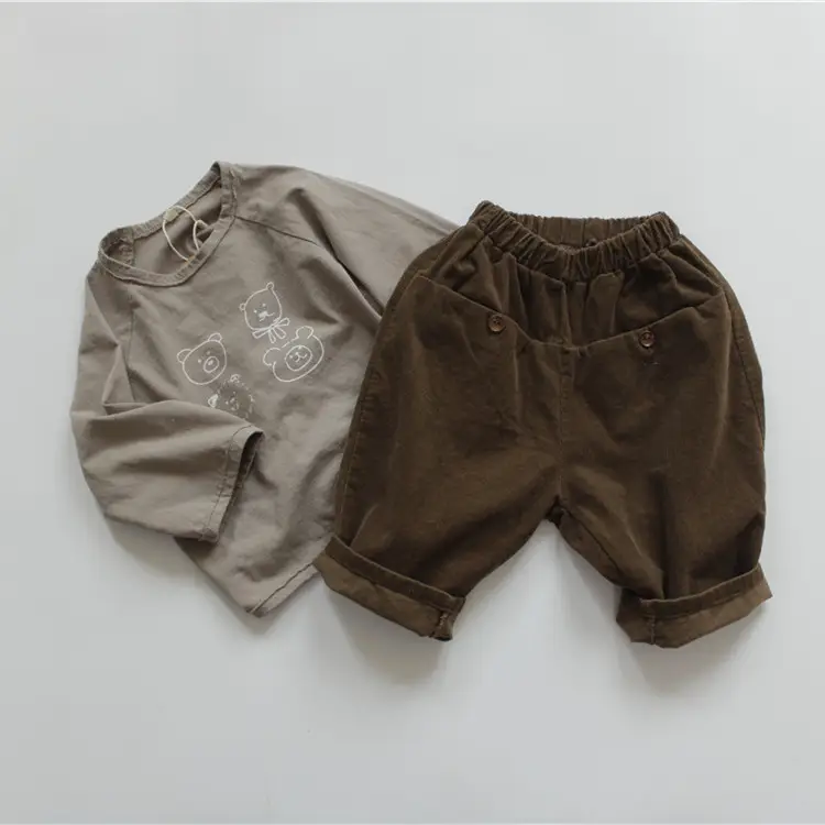 2026 Spring Boys Girls Long Sleeve T-Shirt Brown Grey Loose Fit - Image 6
