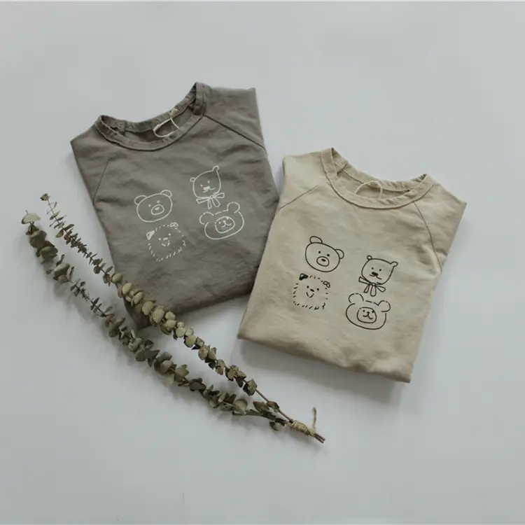 2026 Spring Boys Girls Long Sleeve T-Shirt Brown Grey Loose Fit — feature 11