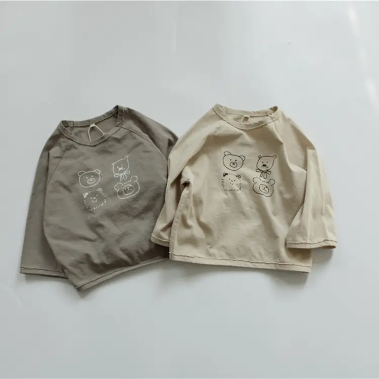 2026 Spring Boys Girls Long Sleeve T-Shirt Brown Grey Loose Fit — feature 12