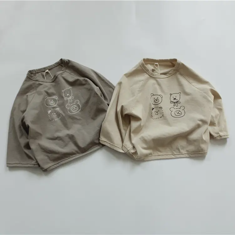 2026 Spring Boys Girls Long Sleeve T-Shirt Brown Grey Loose Fit — feature 4