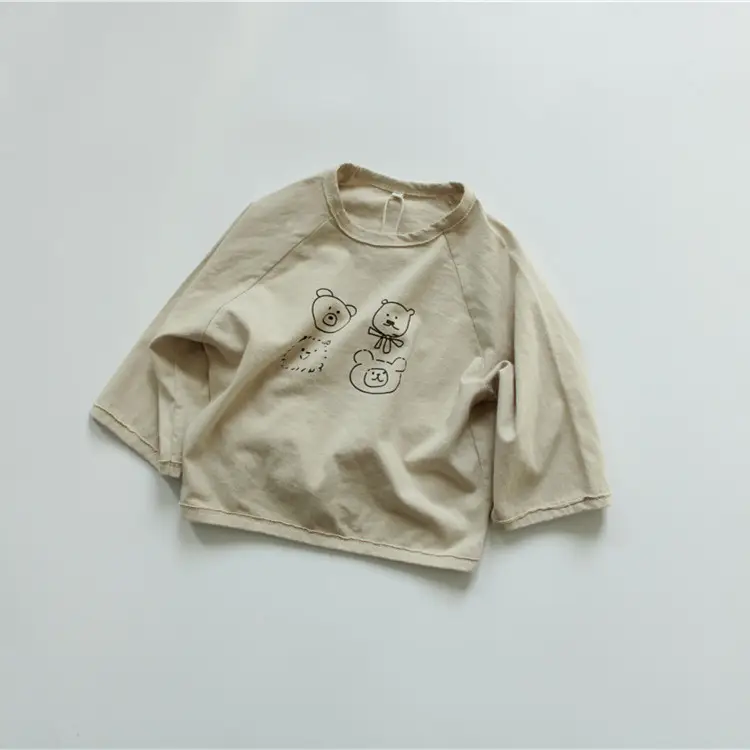 2026 Spring Boys Girls Long Sleeve T-Shirt Brown Grey Loose Fit — feature 5