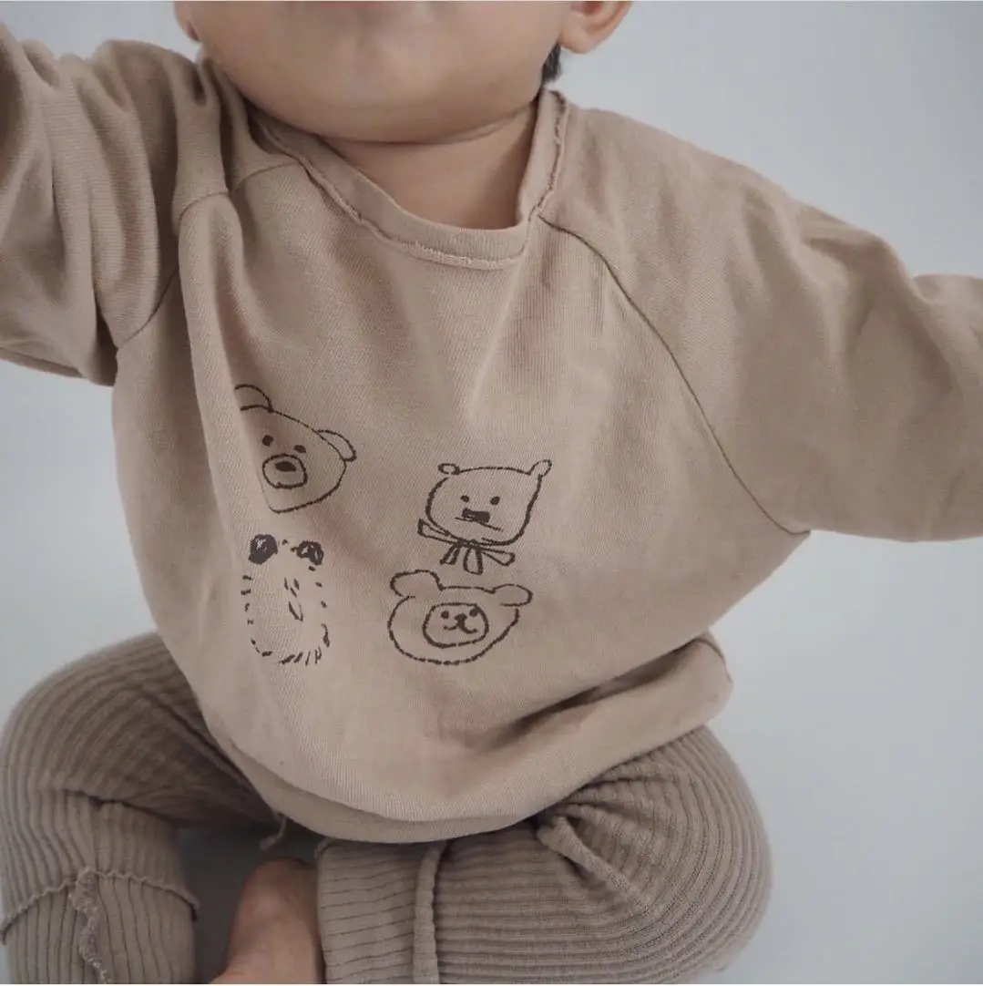 2026 Spring Boys Girls Long Sleeve T-Shirt Brown Grey Loose Fit — feature 7