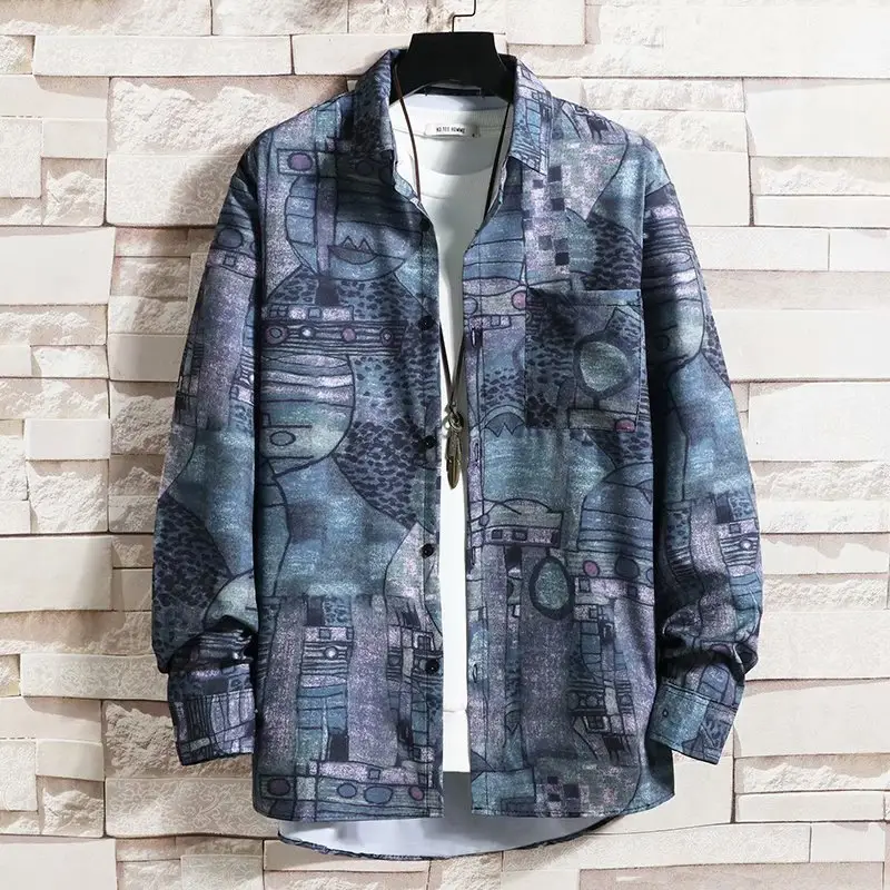 Men's Cyber Print Long Sleeve Shirt Hong Kong Style - Image 2