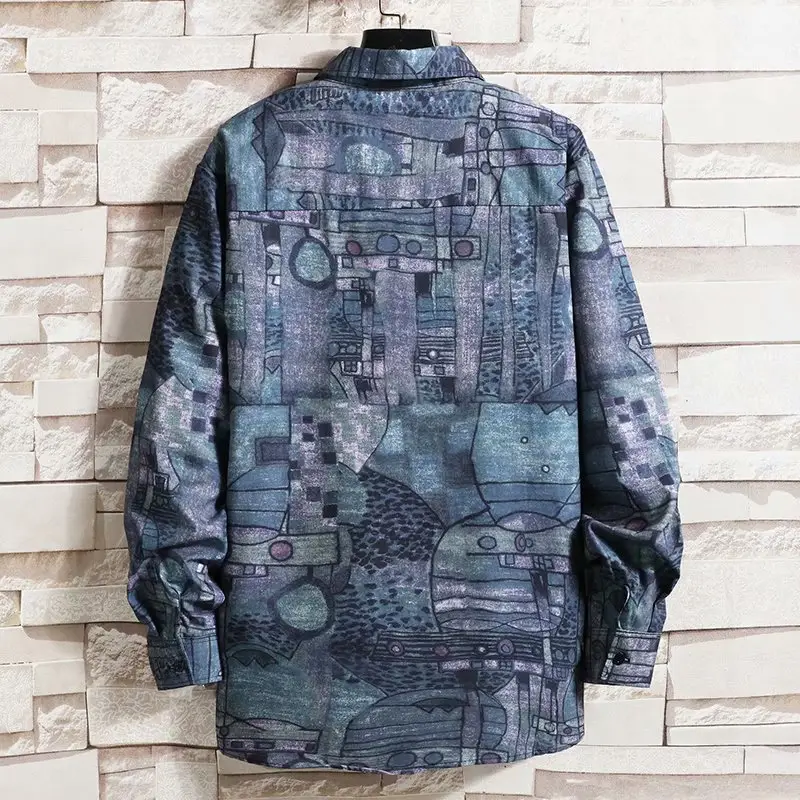 Men's Cyber Print Long Sleeve Shirt Hong Kong Style - Image 3