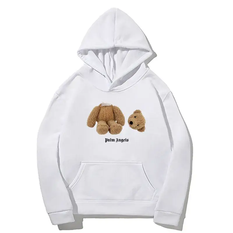 Fleece Lined Hoodie Navy Blue Teddy Bear Print