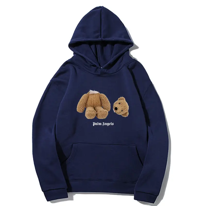 Fleece Lined Hoodie Navy Blue Teddy Bear Print — feature 4