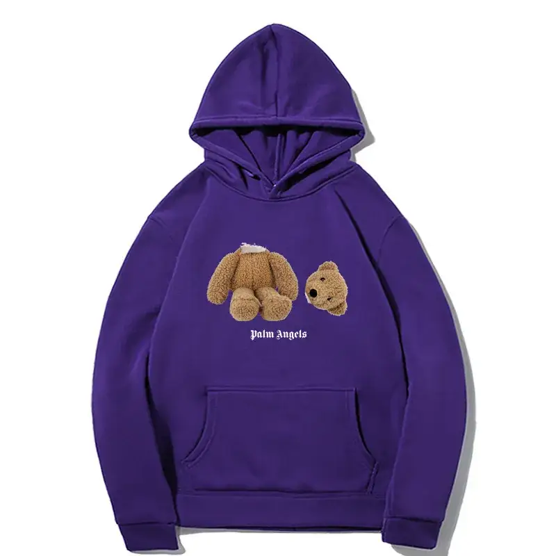 Fleece Lined Hoodie Navy Blue Teddy Bear Print