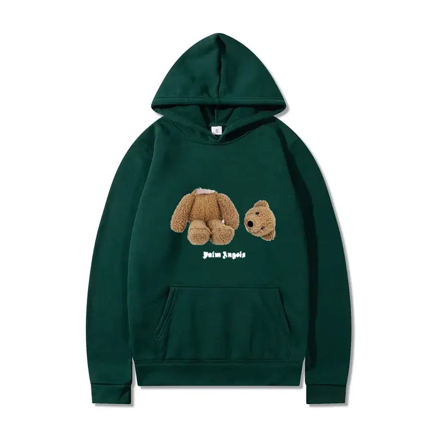 Fleece Lined Hoodie Navy Blue Teddy Bear Print