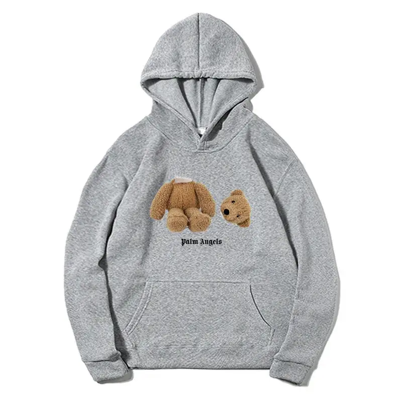Fleece Lined Hoodie Navy Blue Teddy Bear Print