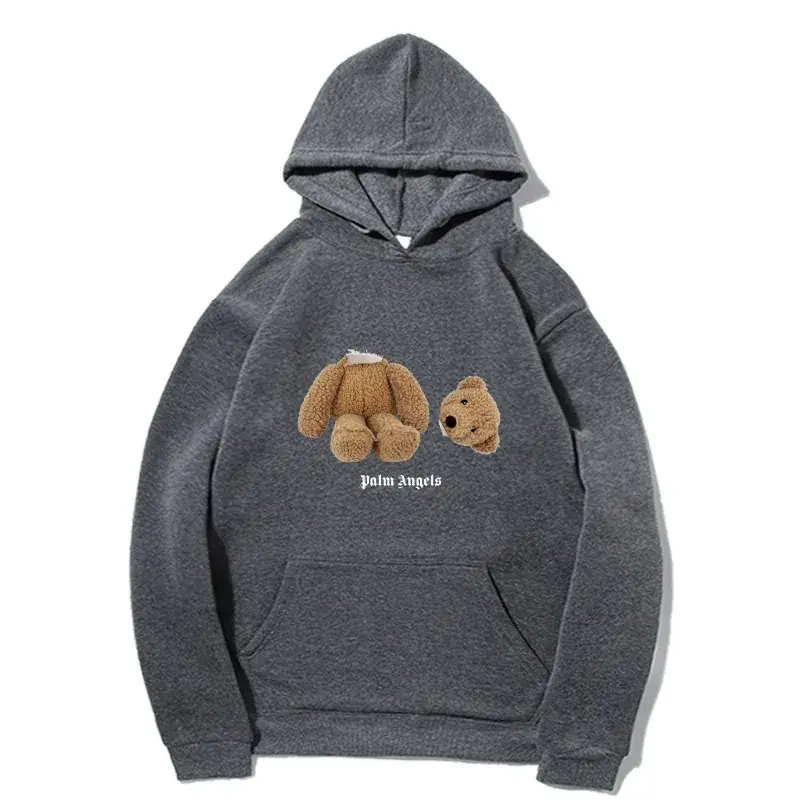 Fleece Lined Hoodie Navy Blue Teddy Bear Print