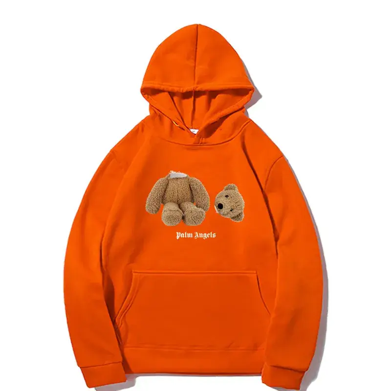 Fleece Lined Hoodie Navy Blue Teddy Bear Print