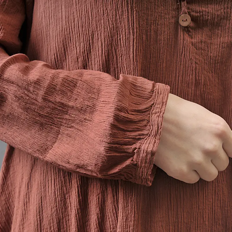2022 Fake Linen Dress Long Sleeve Cotton Linen Artistic Large Swing - Image 9