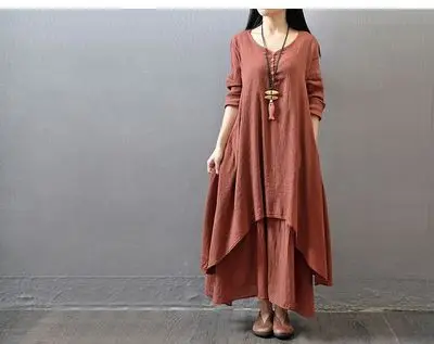2022 Fake Linen Dress Long Sleeve Cotton Linen Artistic Large Swing - Image 5