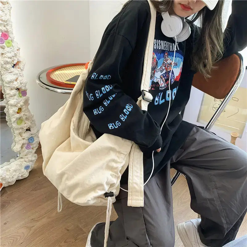 Women's White Crossbody Canvas Bag Large Capacity