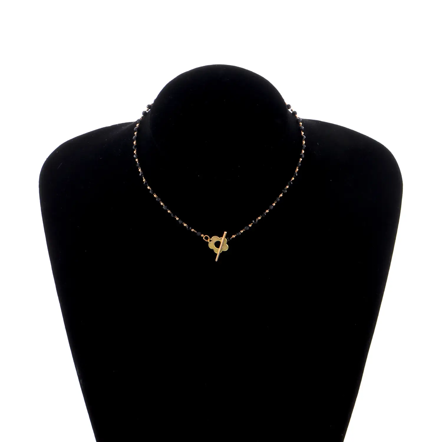 Black Crystal Bead Chain with Gold Clasp