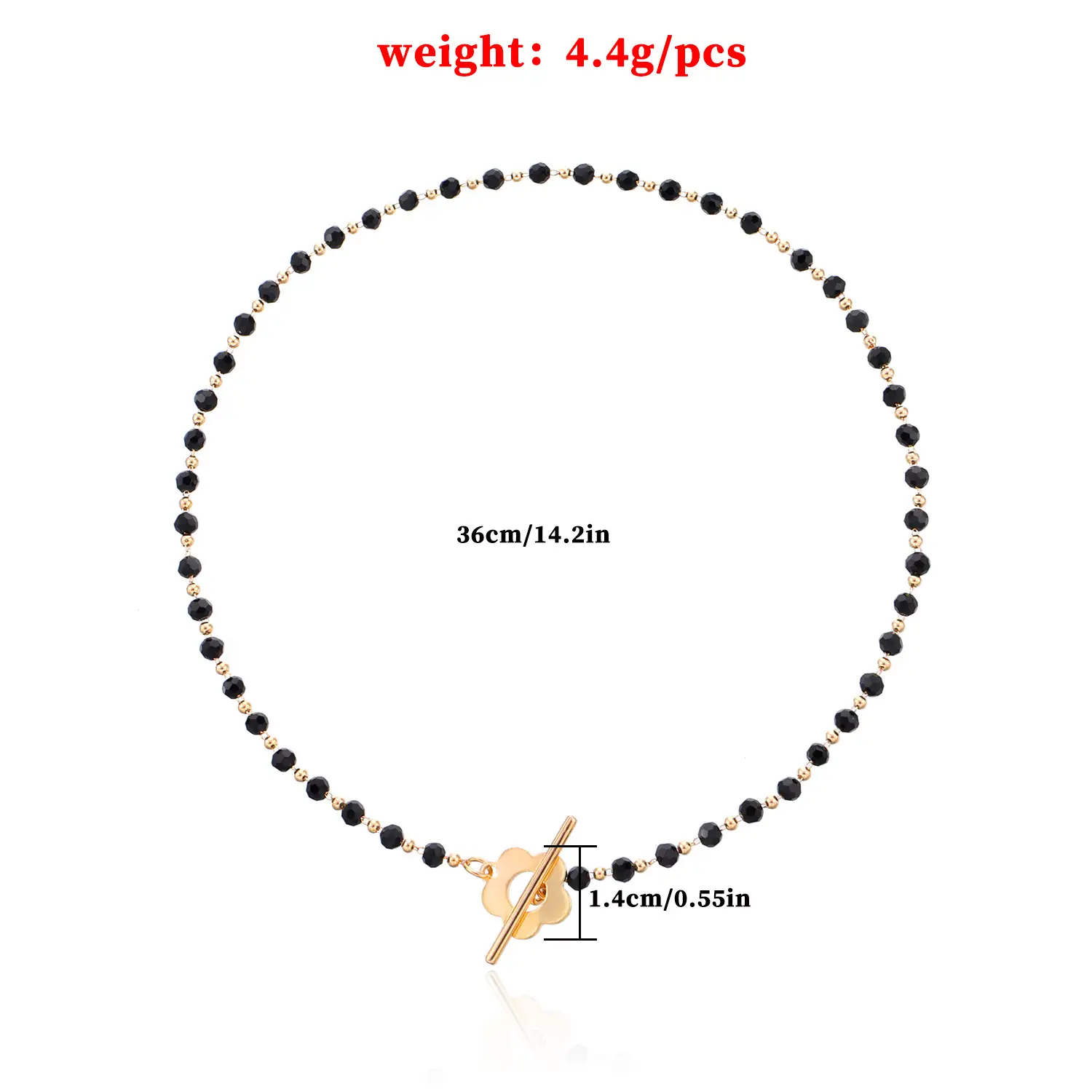 Black Crystal Bead Chain with Gold Clasp
