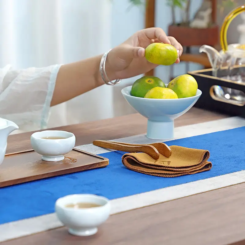 Light Blue High Foot Ceramic Tea Tray 13cm - Image 9