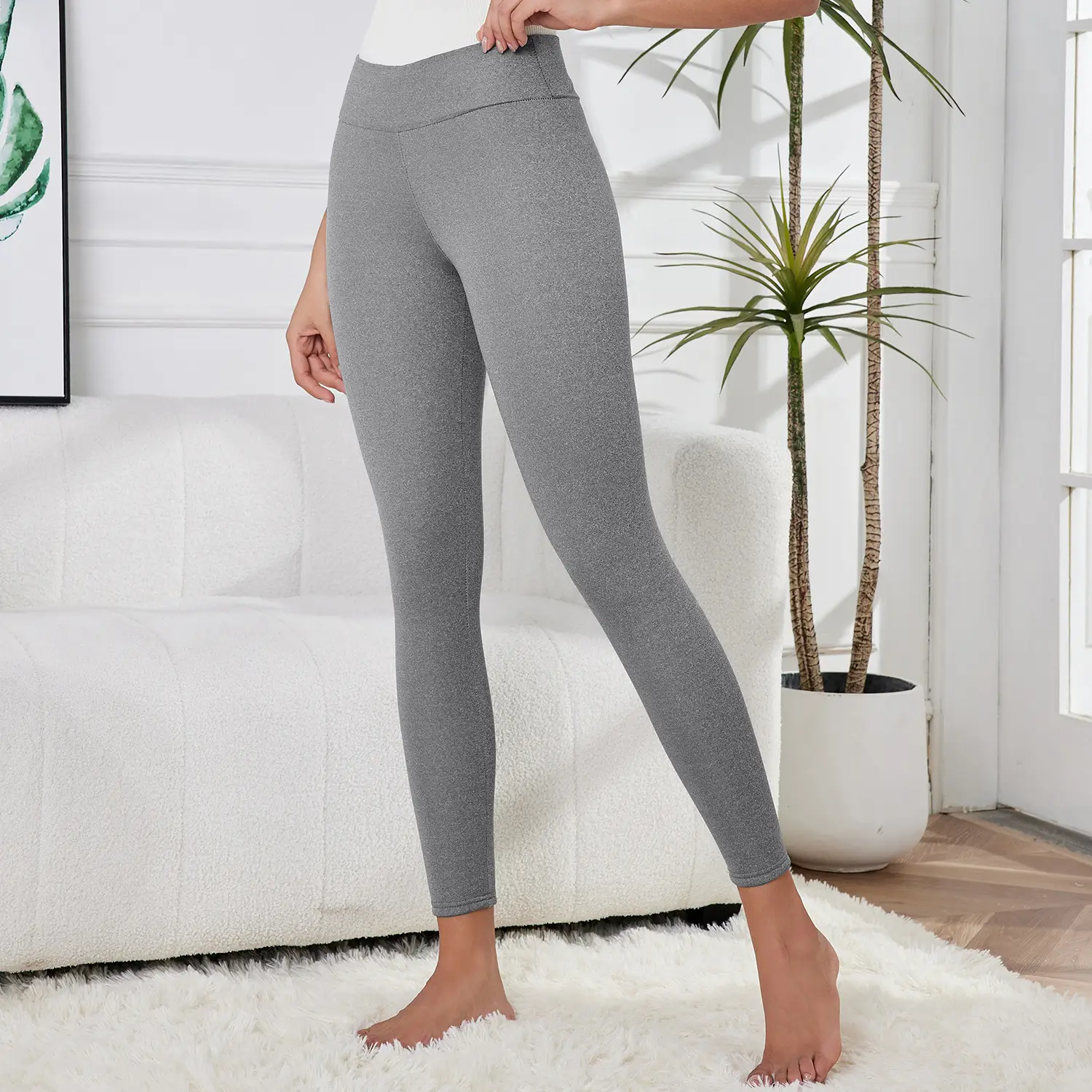 Women Fleece Leggings Maroon High Waist Thick — feature 11