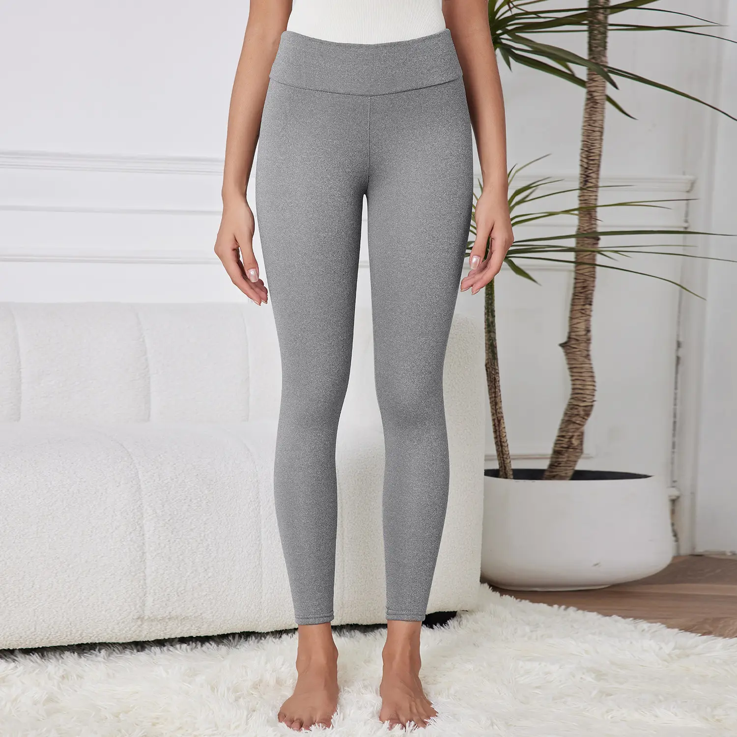 Women Fleece Leggings Maroon High Waist Thick — feature 14