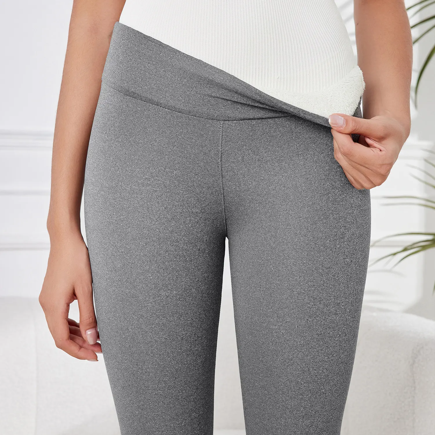 Women Fleece Leggings Maroon High Waist Thick — feature 20