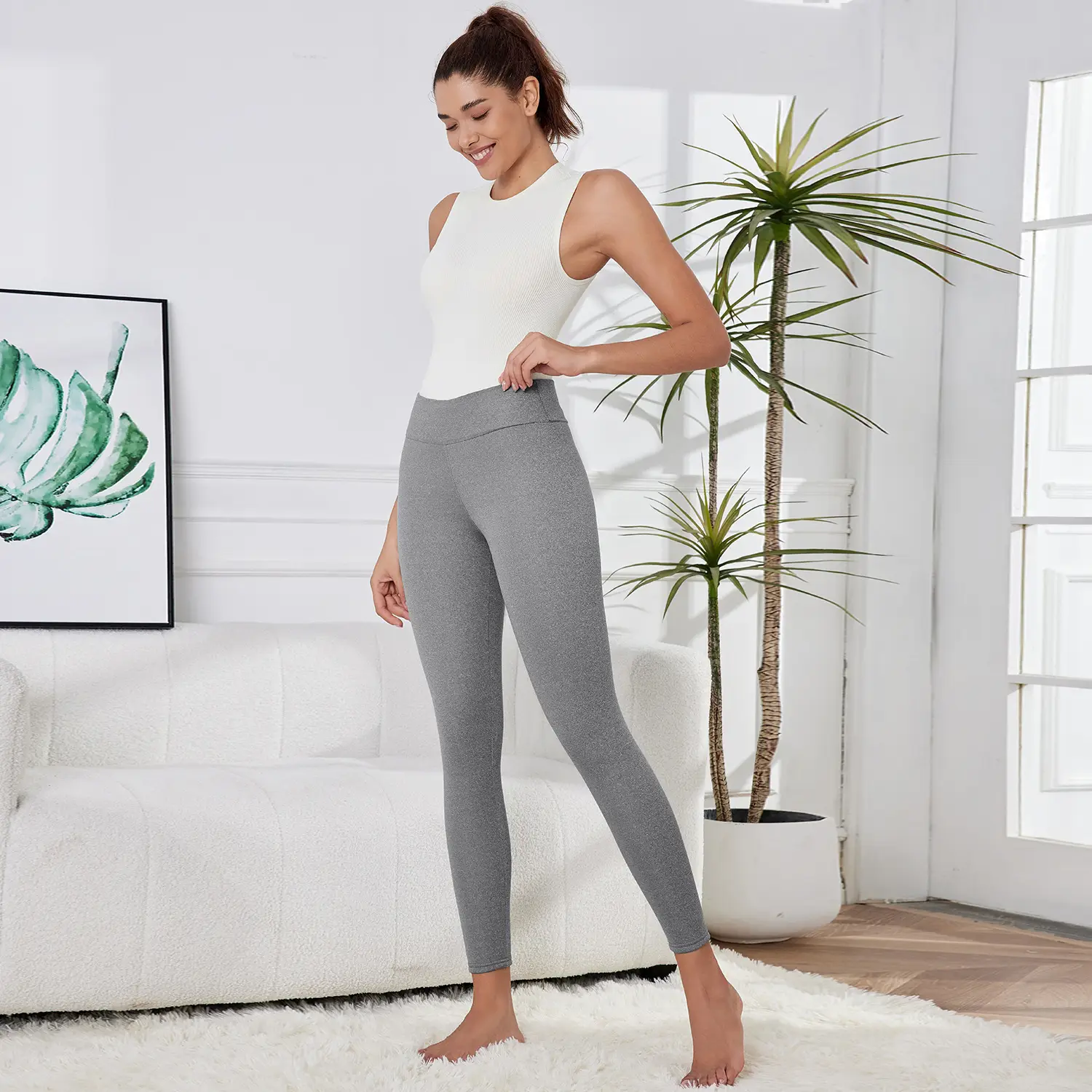 Women Fleece Leggings Maroon High Waist Thick — feature 21
