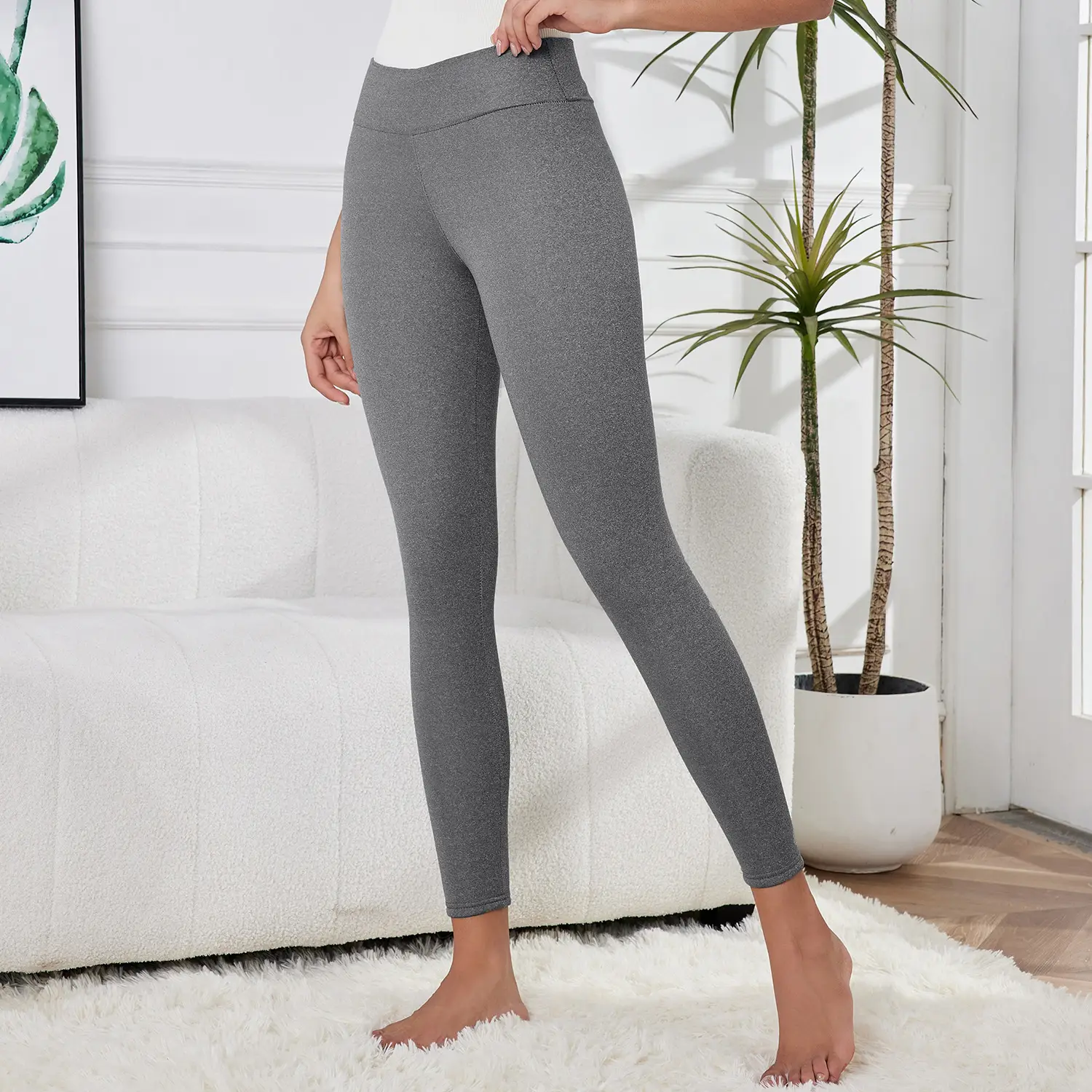 Women Fleece Leggings Maroon High Waist Thick — feature 24