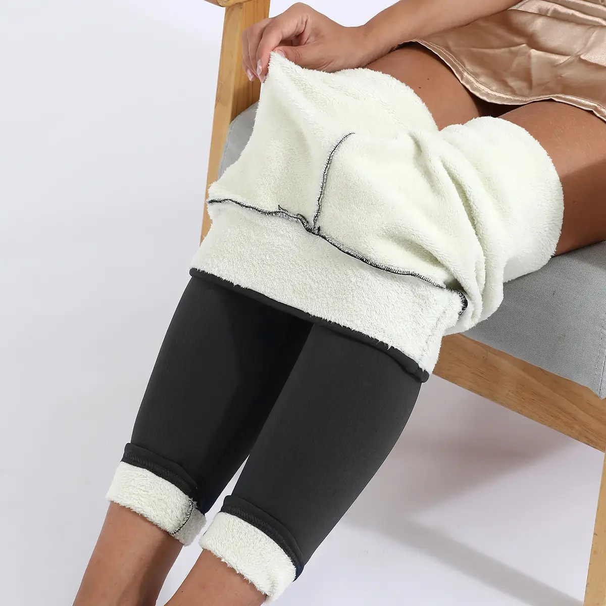 Women Fleece Leggings Maroon High Waist Thick — feature 31